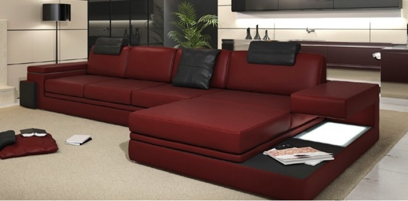 Design Ledersofa Sofa mit USB Polster Wohnlandschaft Eck Garnitur Textil Tachau