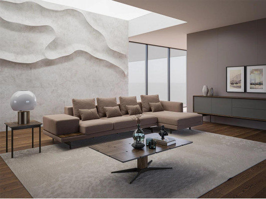 Wohnzimmer Set 3tlg Eck Garnitur Sofa Couch L-Form Holz Couchtisch