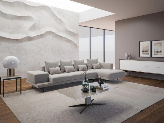 Luxus Wohnzimmer Set 3tlg Ecksofa L-Form Neu Couchtisch mit Holz Beistelltisch