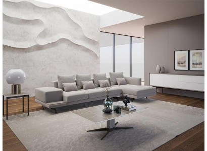 Luxus Wohnzimmer Set 3tlg Ecksofa L-Form Neu Couchtisch mit Holz Beistelltisch