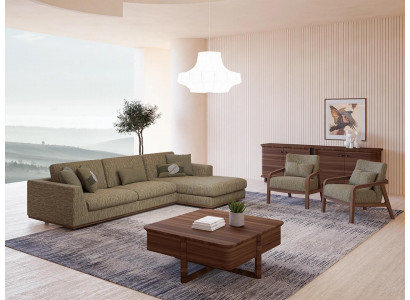 Grün Sofa Komplett Wohnzimmer 2x Sessel Modern Ecksofa L-Form Relax Neu
