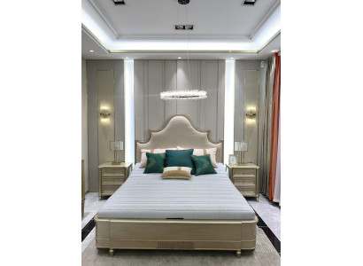 Design Doppel Hotel Betten Schlafzimmer Holz Möbel Bett Polster Holz 180x200 Neu