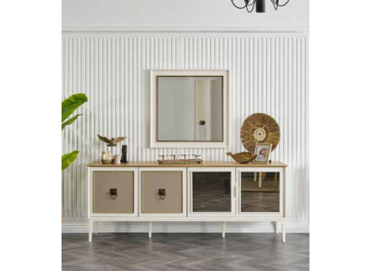Anrichte Gruppe Holz Design Anrichte Side Schrank Regal Set 2tlg Kommode Spiegel