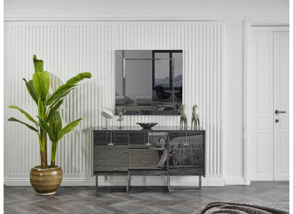 Schwarze Holzkommode Design 2-teiliges Schlafzimmer Set Spiegel Sideboard neu