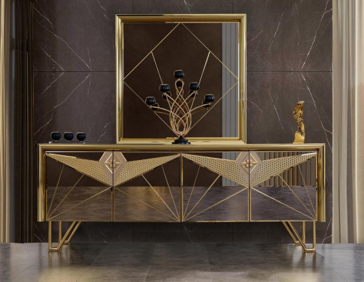 Sitzgarnituren Schrank Schrank Kommode TV-Kommode im exquisiten Design mit goldfarbenen Elementen