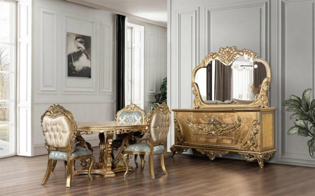 Goldener Barock Esstisch Runder Tisch Runde Esstische Holz Tische 173cm