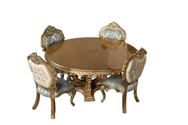 Goldener Barock Esstisch Runder Tisch Runde Esstische Holz Tische 173cm