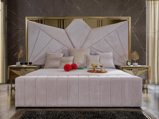 Schlafzimmerset Bett Nachttische Schminktisch mit Spiegel in elegantem italienischem Stil in weißer Farbe