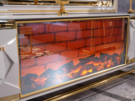 Kamin Wandgestell für Fernseher mit Kaffeetisch Set in elegantem Premium-Design aus Edelstahl