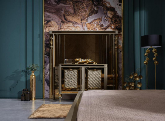 Designer-Schlafgarnitur Doppelbett Nachttische Kommode mit Premium-Spiegel