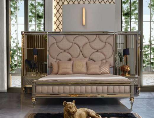 Designer-Schlafgarnitur Doppelbett Nachttische Kommode mit Premium-Spiegel