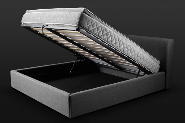 Graues Doppelbett Polster Betten Bettkasten Design Eleganter Stoff Bett