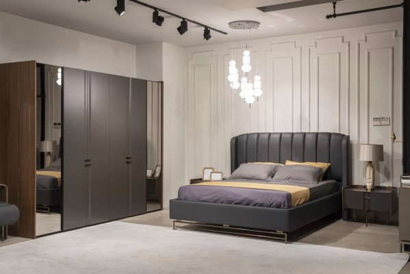 Schlafzimmer Set Bett 2x Nachttisch Kleiderschrank Schminktisch mit Spiegel 5tlg