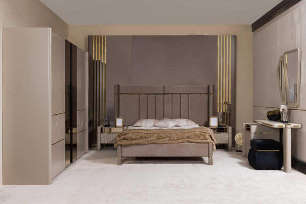 Schlafzimmer Set Bett 2x Nachttisch Kleiderschrank Schminktisch mit Spiegel 5tlg Neu