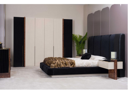 Luxus Schlafzimmer Set Bett 2x Nachttische + Kleiderschrank Holz Komplett