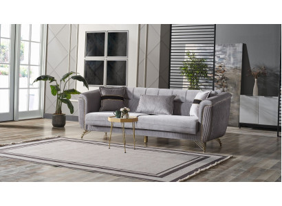 Sofa 3 Sitzer Textil Holz Modern Sofa Polster Couch Sofas Design Luxus Grau