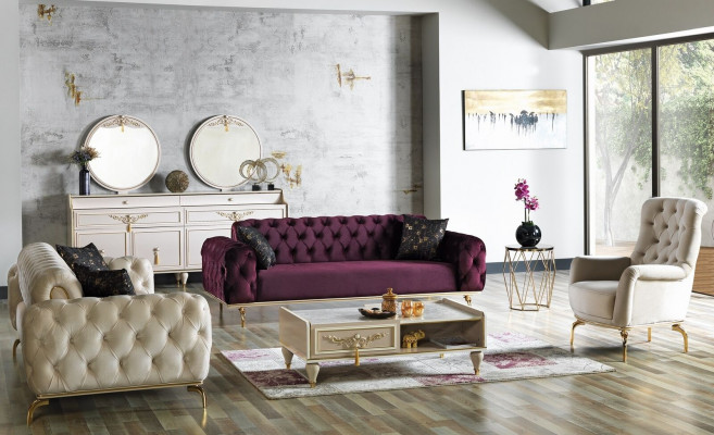 Designer Sofagarnitur 3+3+1 Sitzer Couch Polster Sitzgarnitur Set Chesterfield Neu