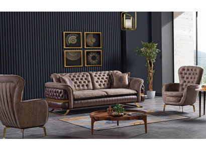 Designer Sofagarnitur 3+3+1 Sitzer Couch Polster Sitzgarnitur Set Chesterfield