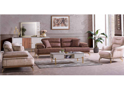 Möbel Wohnzimmer set 3+3+1 Sitzplätzen Sofagarnitur 2x Sofas Sessel Braun