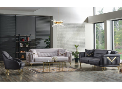 Sofagarnitur 3+3+1 Sitzer Textil Holz Sofa 3 Sitzer Modern Sessel Komplett Set Neu