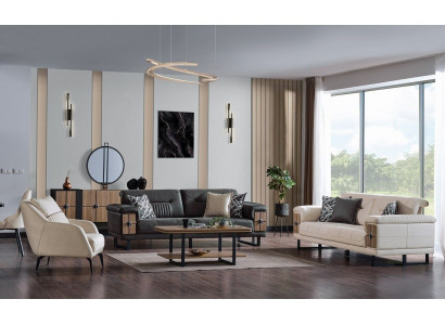 Sofagarnitur 3+3+1 Sitzer Wohnzimmer Set Komplett Textil Holz Sofa Sessel 