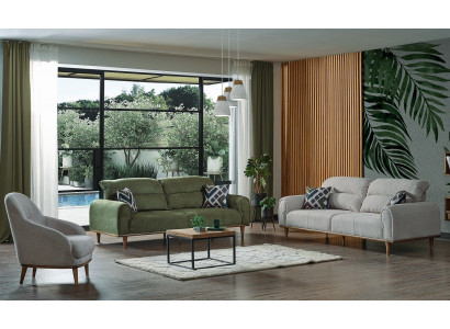 Sofagarnitur 3+1+1 Sitzer Wohnzimmer Set Komplett Textil Sofa Sessel Holz Neu
