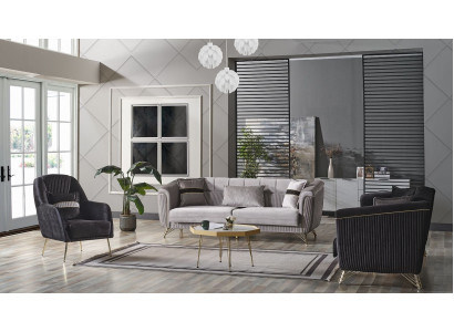 Sofagarnitur 3+3+1 Sitzer Textil Holz Sofa 3 Sitzer Modern Sessel Komplett Set Eu