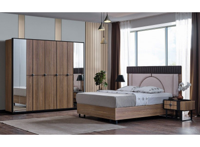 Luxus Schlafzimmer Set 4 tlg. Bett 2x Nachttische Kleiderschrank Schrank Holz