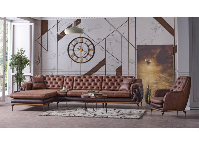 Ecksofa L-Form Sessel Braun Komplett Wohnzimmer Set 2tlg. Luxus Braun