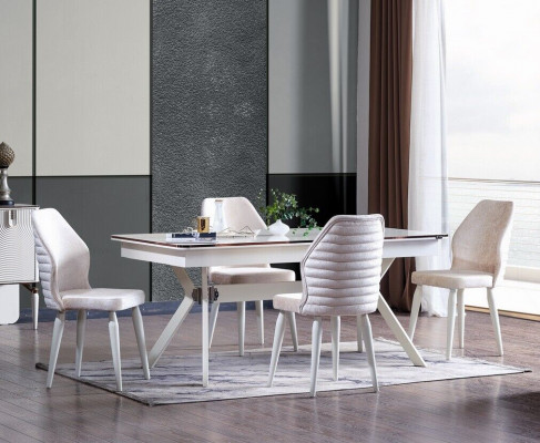 Esszimmer set Modern Esstisch + 6x Stühle Tisch Holz Polsterstuhl 7tlg. Neu