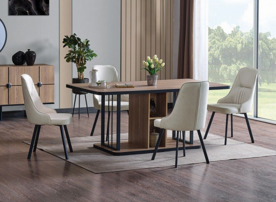 Esszimmer set 7tlg. Esstisch 6x Stühle Designer Holz Stuhl Garnitur Möbel Neu