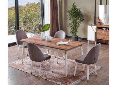 Esszimmer Set 6x Stühle+Esstisch Set Esszimmer Designer Holz Stuhl Garnitur Neu