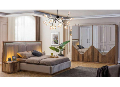 Luxus Schlafzimmer set Bett + 2x Nachttische + Kleiderschrank Modern Komplett