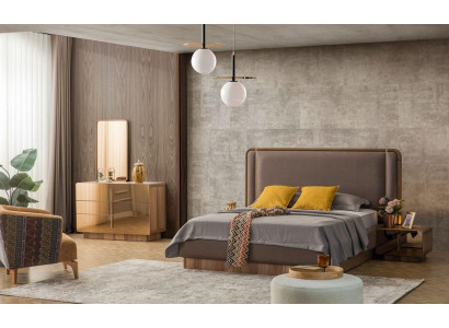 Schlafzimmer Set Bett + 2x Nachttische + Kommode + Spiegel Design Möbel Neu 5tlg 