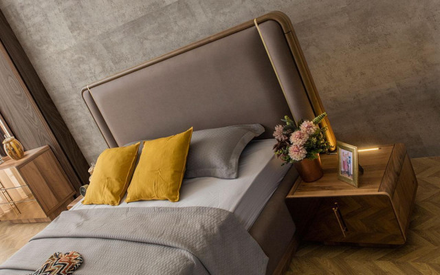 Schlafzimmer Set Bett + 2x Nachttische + Kommode + Spiegel Design Möbel Neu 5tlg 