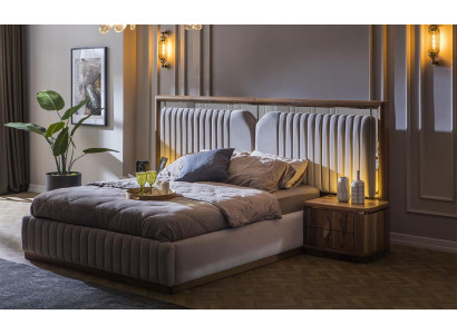 Luxus Schlafzimmer Set Bett + 2x Nachttische Holz Komplettes Moderne