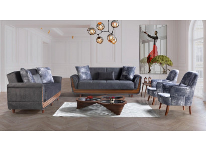 Sofagarnitur 3+2+1+1 Holz Wohnzimmer Luxus Sofa Modern Stoff Komplett Modern