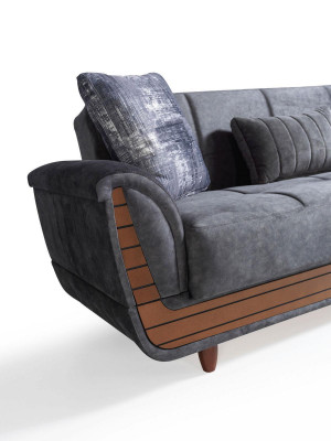 Sofagarnitur 3+2+1+1 Holz Wohnzimmer Luxus Sofa Modern Stoff Komplett Modern