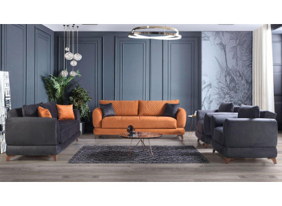Sofagarnitur 3+2+1+1 Holz Wohnzimmer Luxus Sofa Modern Stoff Komplett