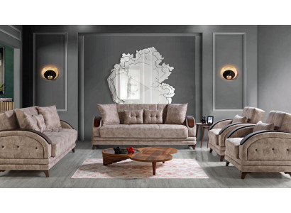 Sofagarnitur 3+2+1+1 Holz Wohnzimmer Luxus Sofa Modern Stoff Komplett Modern Neu