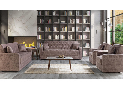 Sofagarnitur 3211 Holz Wohnzimmer Luxus Sofa Stoff Komplett Couchen Möbel