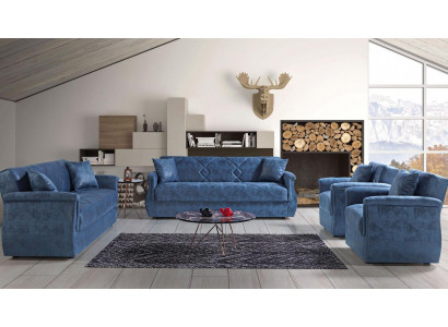 Sofagarnitur 3+2+1+1 Holz Wohnzimmer Luxus Sofa Modern Stoff Komplett Eu