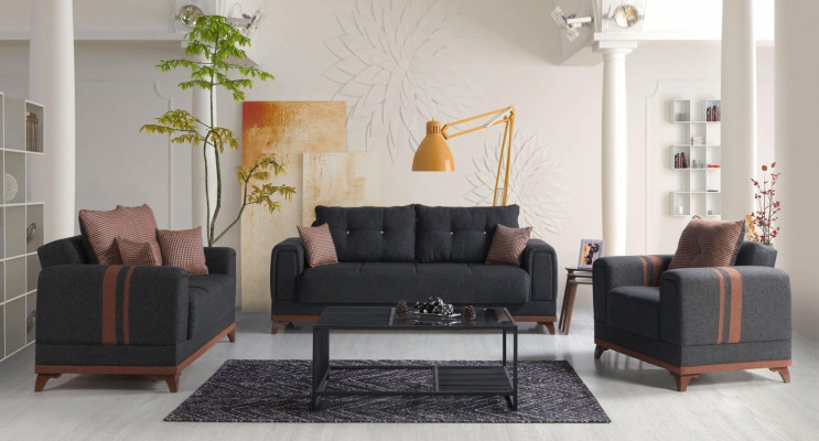 Graue Sofagarnitur 3+2+1 Sitzer Sofa Komplett Set Relax Sessel 3tlg.