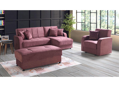 Luxus Wohnzimmer Set Sessel Ecksofa Hocker L-Form Modern Set Komplett Relax