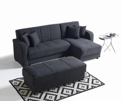 Ecksofa L-Form Hocker Schwarz Komplett Wohnzimmer Set 2tlg. Luxus Möbel