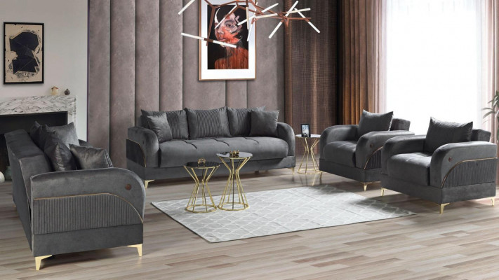 Sofagarnitur 3+2+1+1 Sitzer Möbel Luxus Set Sofagarnitur Modern Grau 4tlg