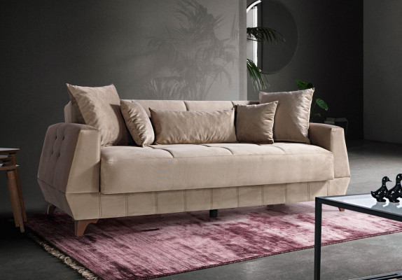 Design Sofa Dreisitzer Beige Couch Möbel Textil Stoff 3 Sitzer Couchen Sofas