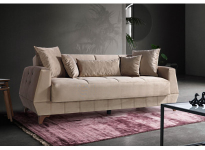 Design Sofa Dreisitzer Beige Couch Möbel Textil Stoff 3 Sitzer Couchen Sofas