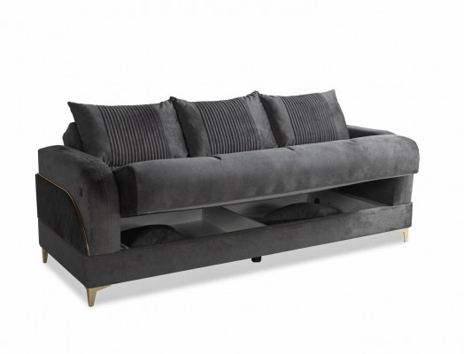 Graue Dreisitzer Couch Polster Möbel Couchen Stoff Sofas Textil mit Kissen