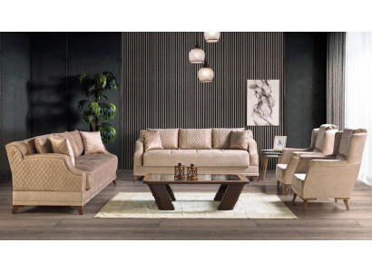Sofagarnitur 3+2+1+1 Sitzer Sessel Garnitur Modern Relax Möbel Beige Luxus